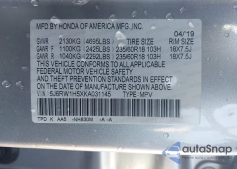 2019 Honda Cr-V Ex from USA, damaged, VIN 5J6RW1H5XKA031145